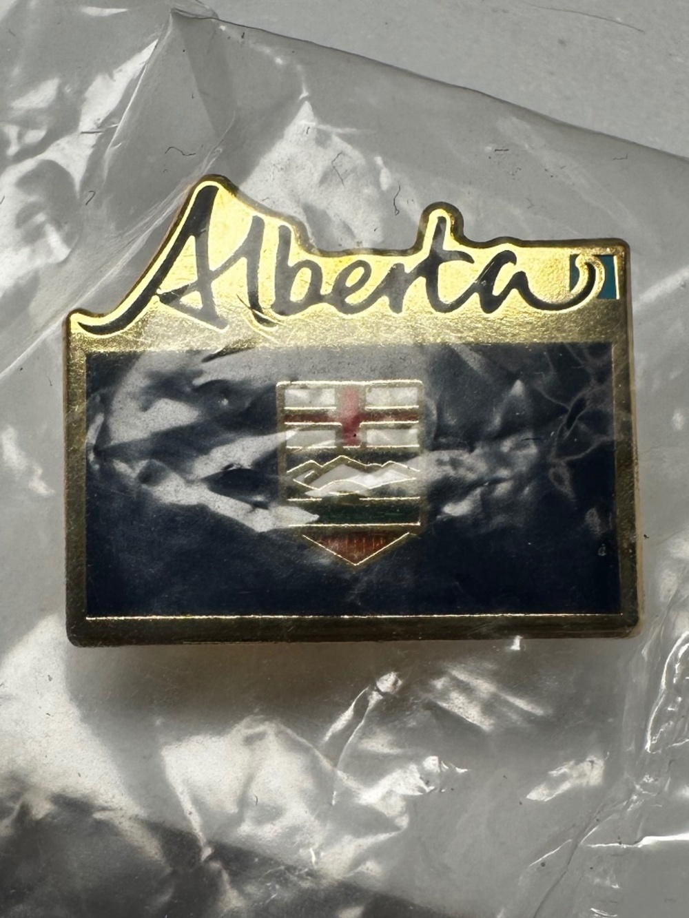 Vintage Alberta Canada Provincial Crest Gold Tone Enamel Lapel Pin Souvenir